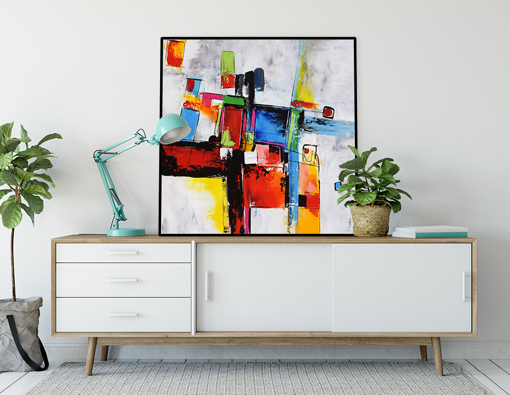 AB606 Retro Orange Blue Grey Modern Abstract Canvas Wall Art Large Picture Print 