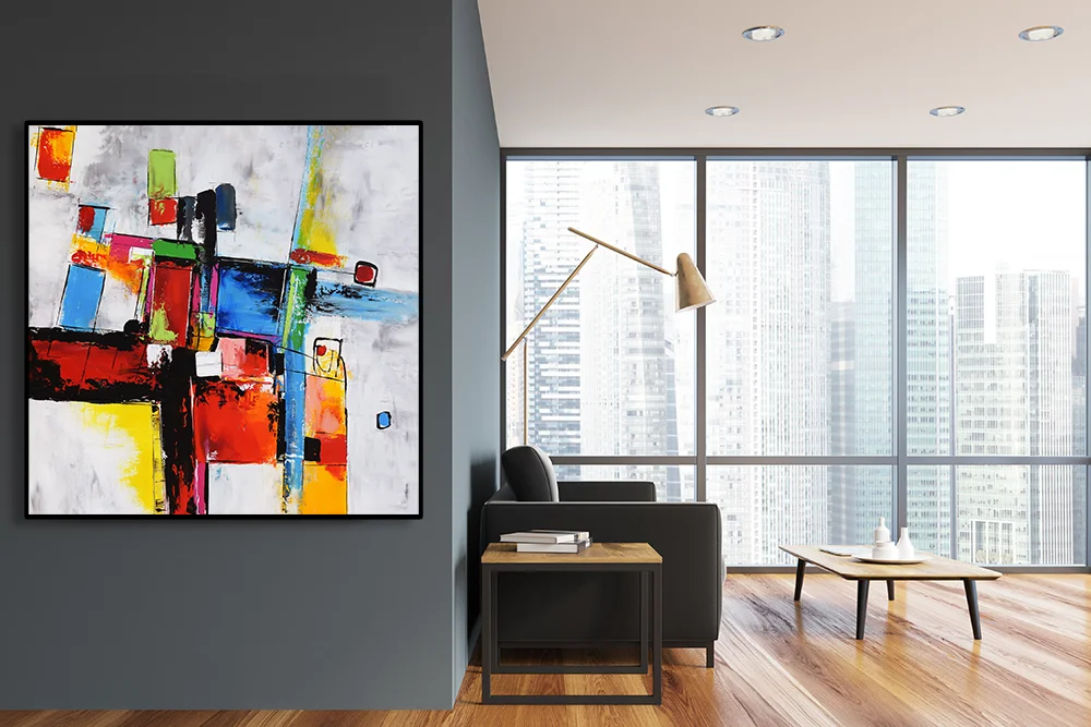 Gray panoramic living room, poster