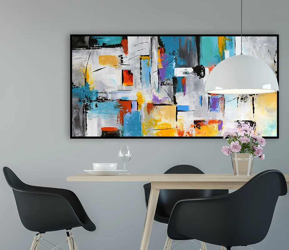 Modern dining room interior with black & white 3d rendering imag