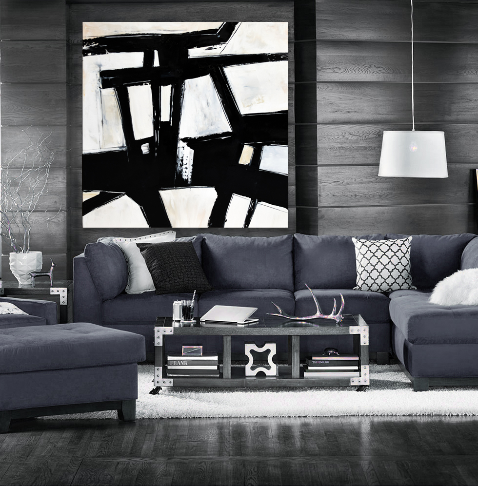 Extra Large Palette Knife Abstract Painting on Canvas, Large Black Beige Cream Minimal Art, Square Acrylic Painting on Canvas#BWB02CR