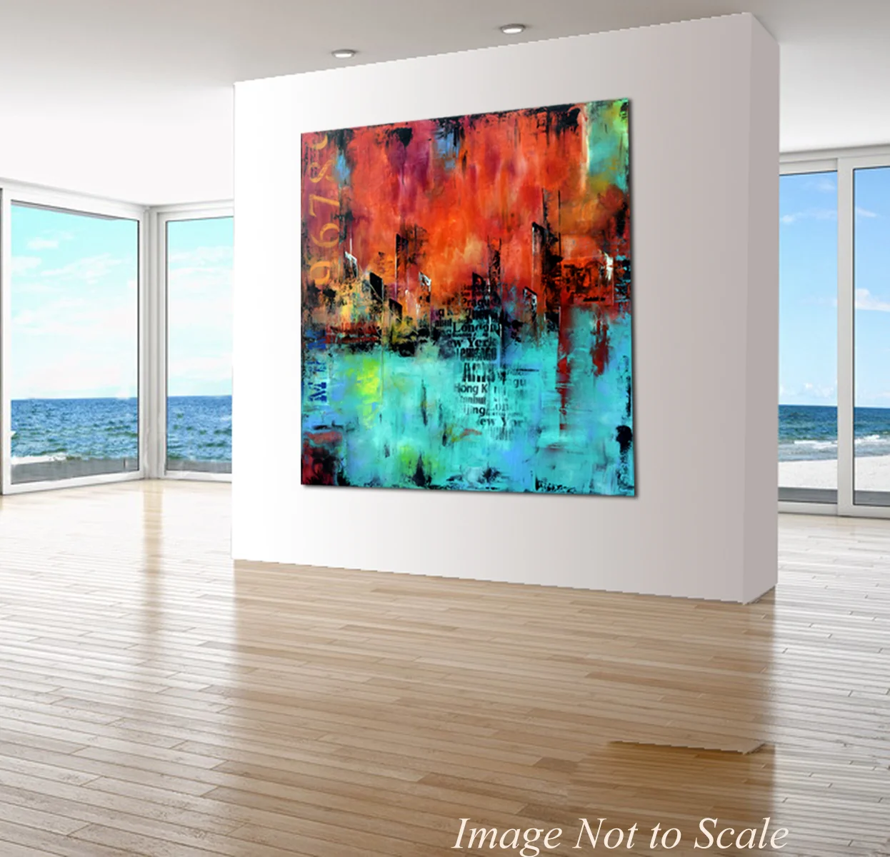 Large Abstract Urban Art , Large Orange and Aqua Abstract Urban Painting, Art Painting Large industrial modern abstract painting sofa knife art #SQ010