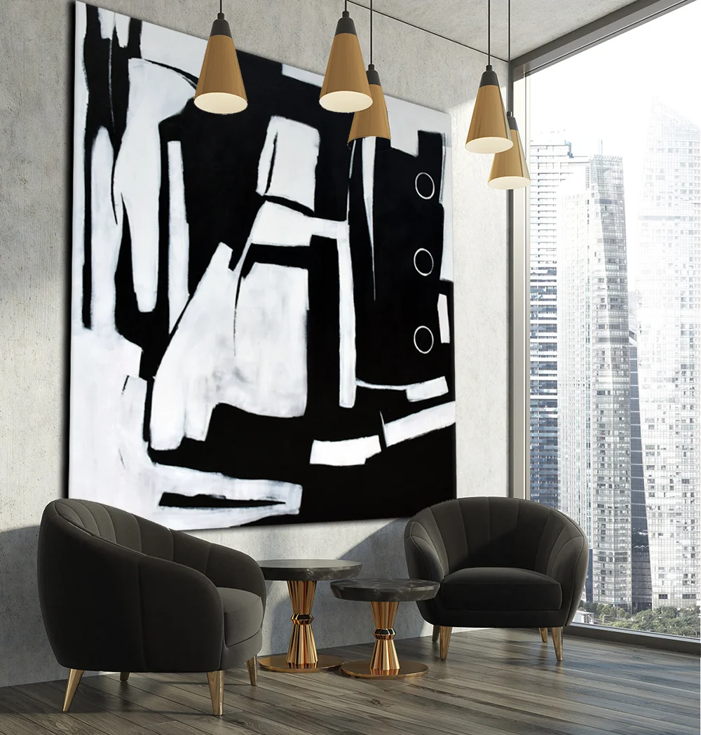 72x72 Extra Large Handmade Painting On Canvas , Black and White Minimal Art #ORG08CR