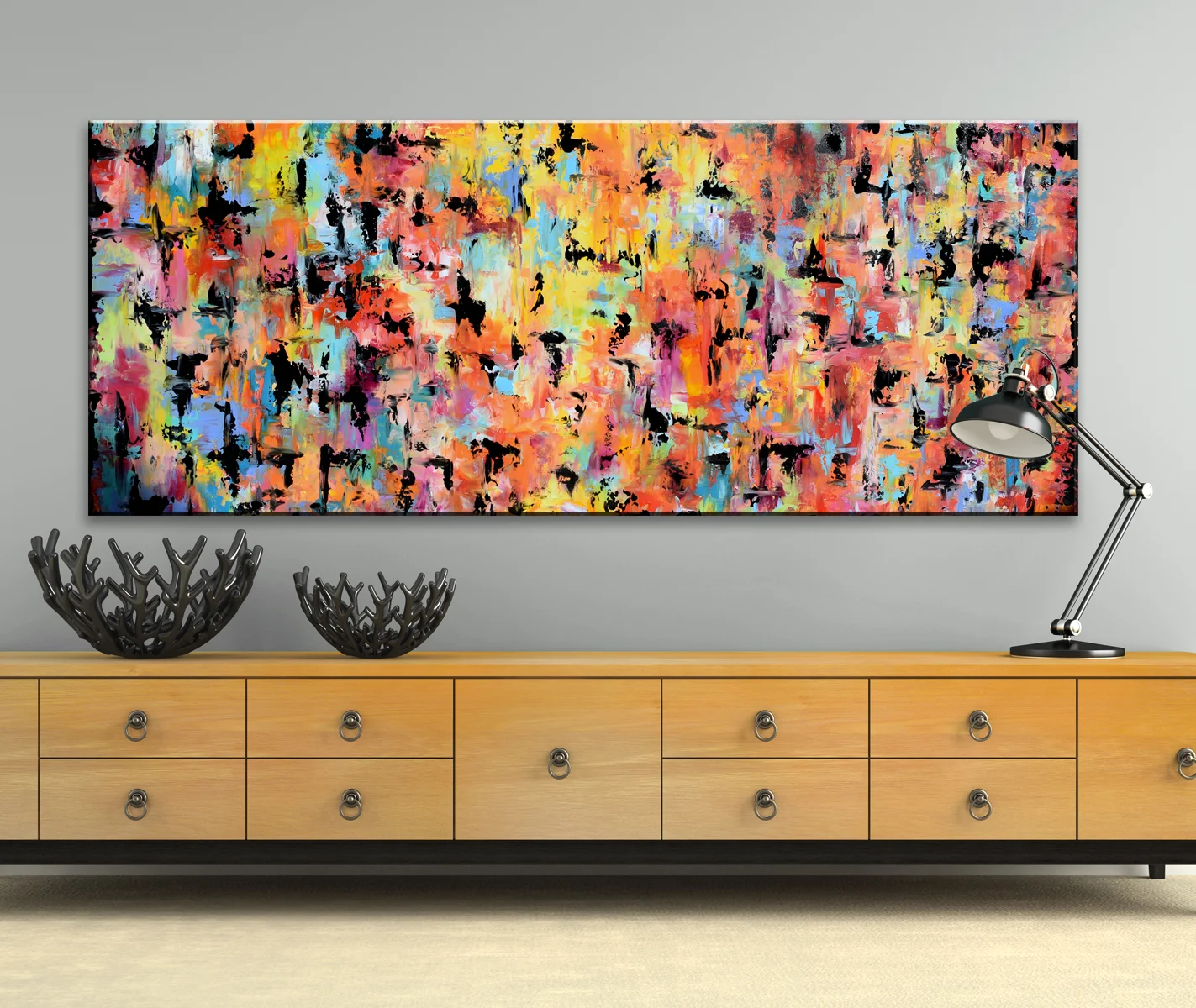 Orange Red Large Abstract painting,  Large Handmade Abstract Painting on canvas,  contemporary slim and long wall art #PSL006