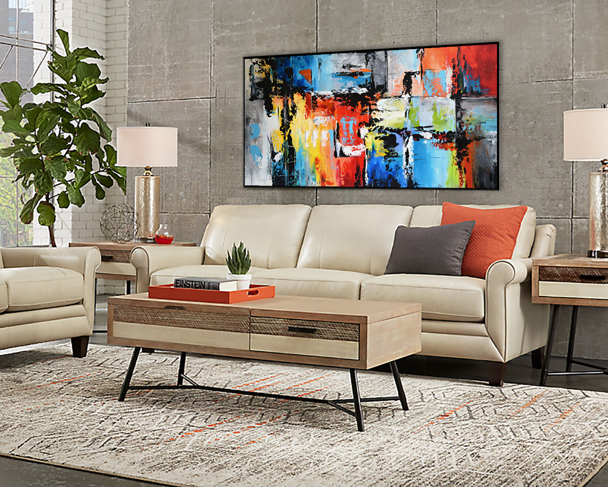 Abstract painting, Large Handmade Abstract Painting on canvas, contemporary wall art red yellow orange blue green  #PSL017
