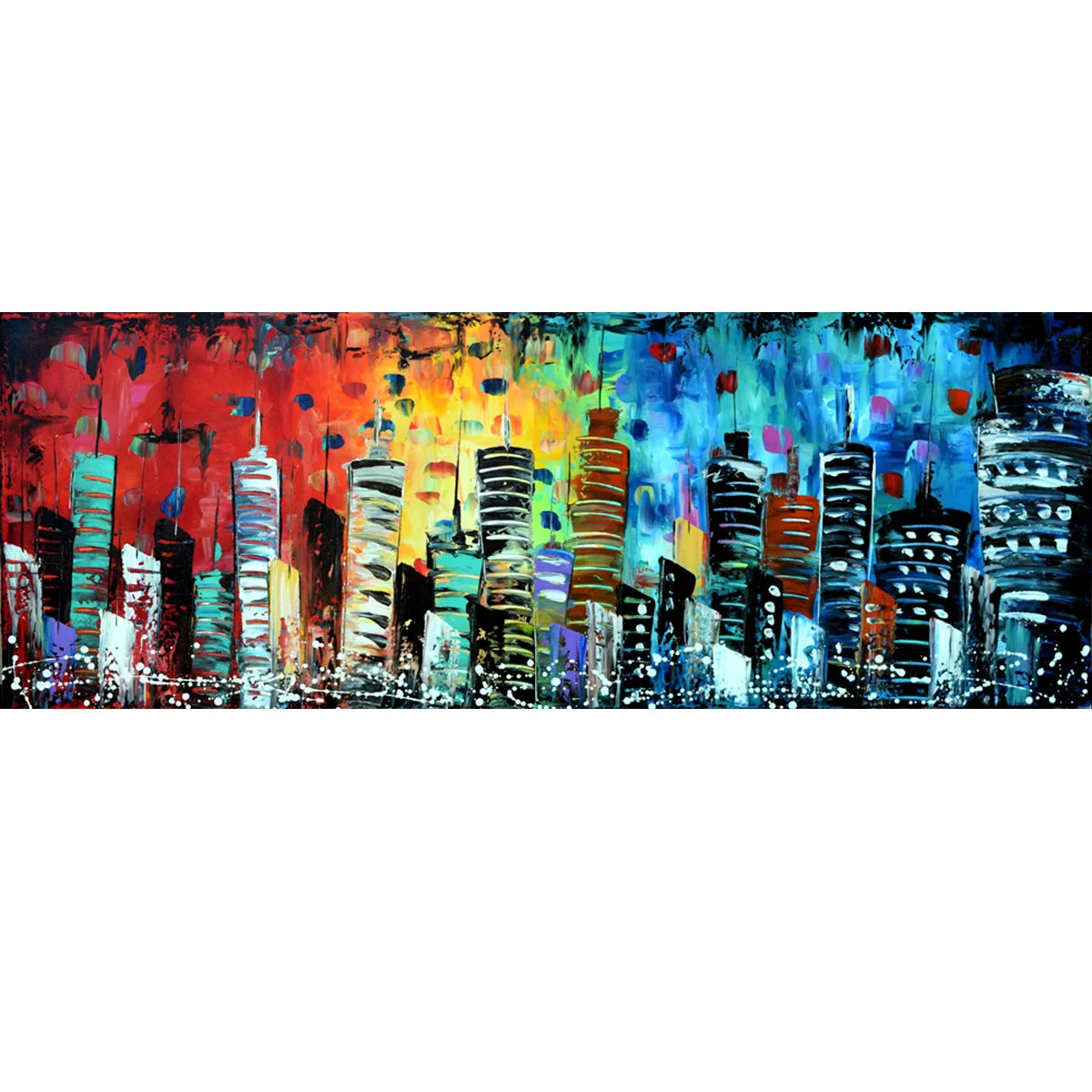 Multi color Skyline Large Abstract painting,  Large Handmade Abstract Painting on canvas,  contemporary slim and long wall art #PSL009
