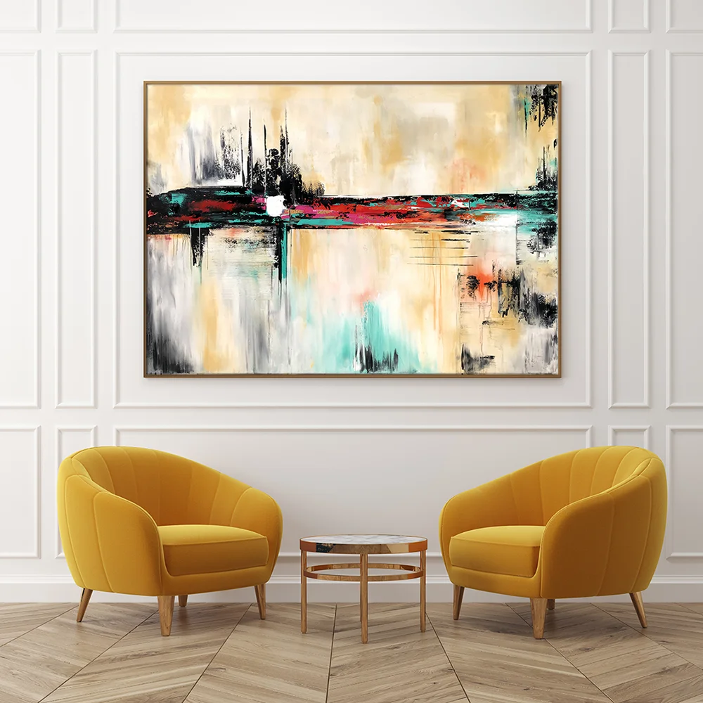 Large Palette Knife Painting On Canvas, 48x72 ORIGINAL Abstract Painting Minimalist Art, Abstract Decor Large Contemporary Art Turquoise Cream #ORG34