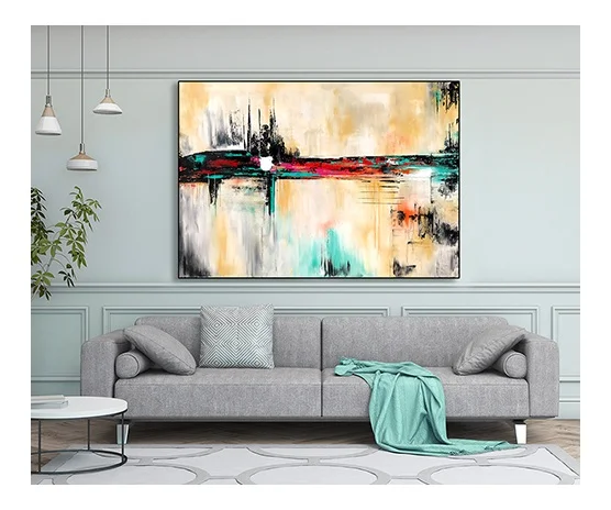Large Palette Knife Painting On Canvas, 48x72 ORIGINAL Abstract Painting Minimalist Art, Abstract Decor Large Contemporary Art Turquoise Cream #ORG34