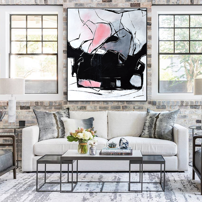 Pink Black and White Modern Abstract Canvas Painting Prints Pictures Artwork Home Decor for Kitchen Living Room Dining Room
