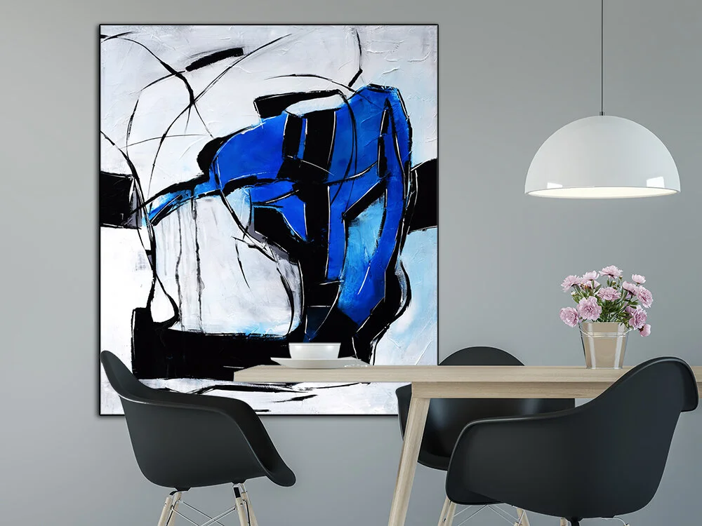 Modern dining room interior with black & white 3d rendering imag