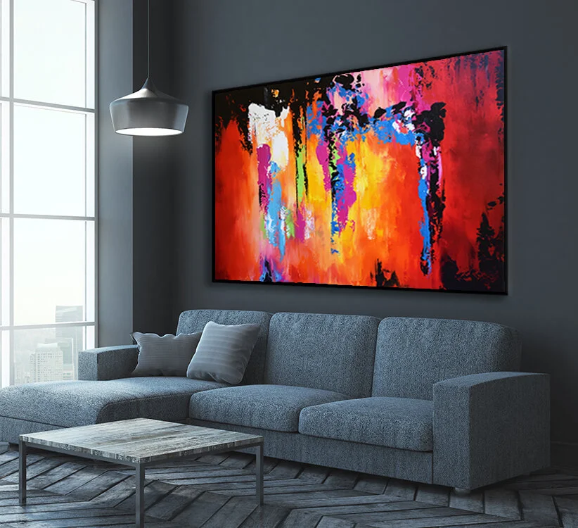 Contemporary living room with poster 