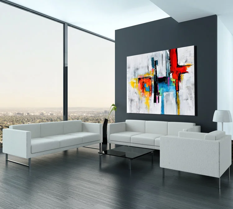 Large Contemporary Painting, Huge Abstract Canvas Art, Original handmade painting, Acrylic, Abstract Canvas Art, Blue, Red, Gray #RT001