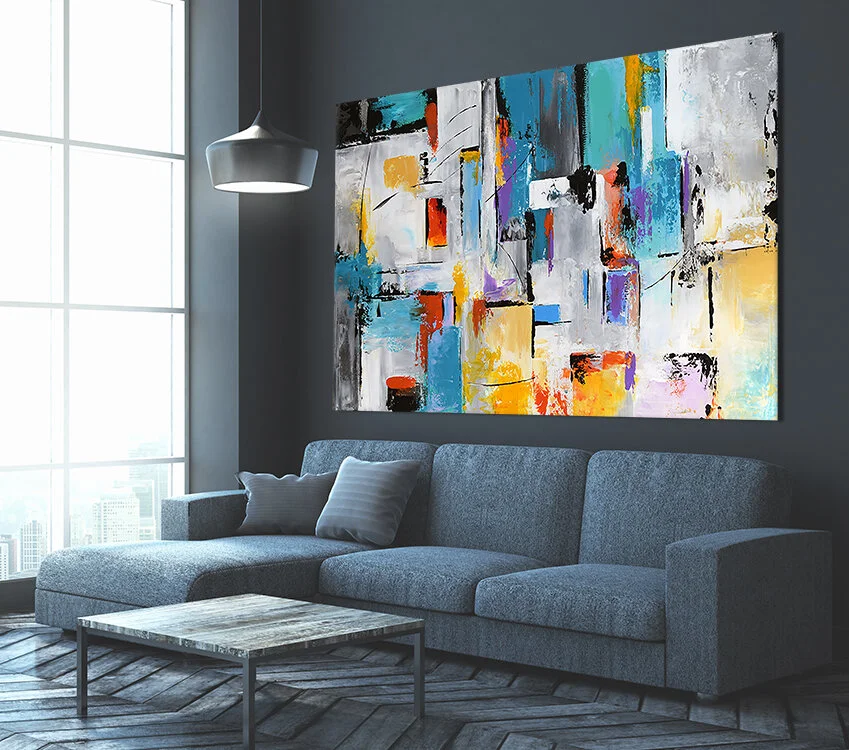 Contemporary living room with poster 