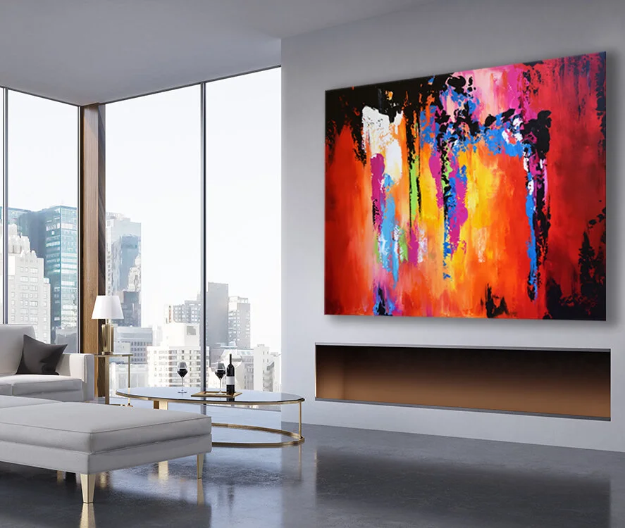 Living room with fireplace, side