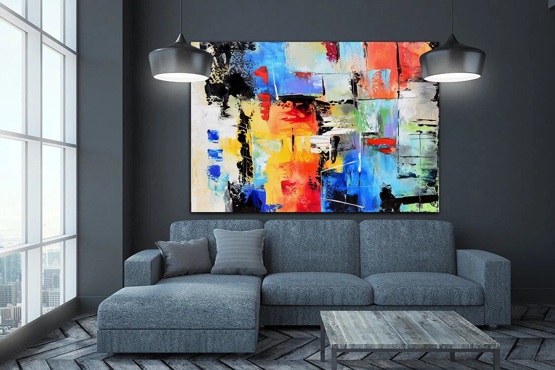 Modern living room with banner 