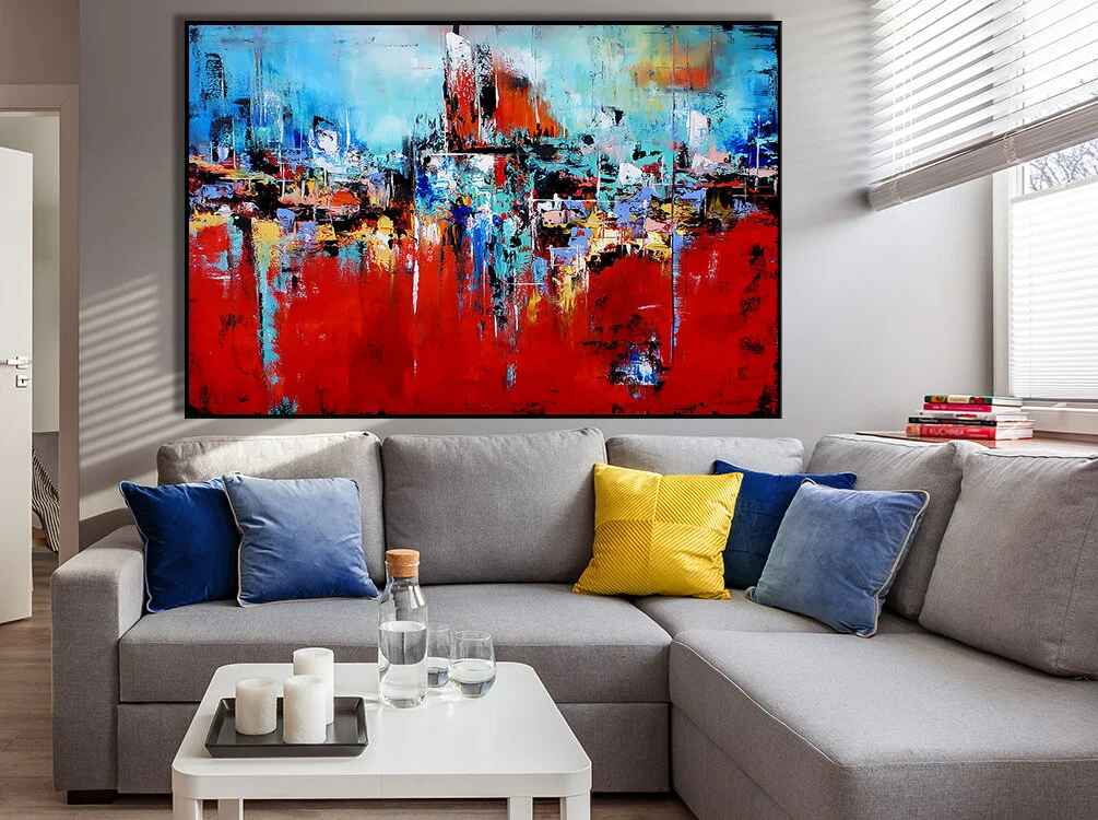 Large Abstract Painting, Modern Abstract Painting, Palette Knife Canvas Art, Acrylic Abstract, Painting on Canvas, Red, Blue, Orange  #RT009  