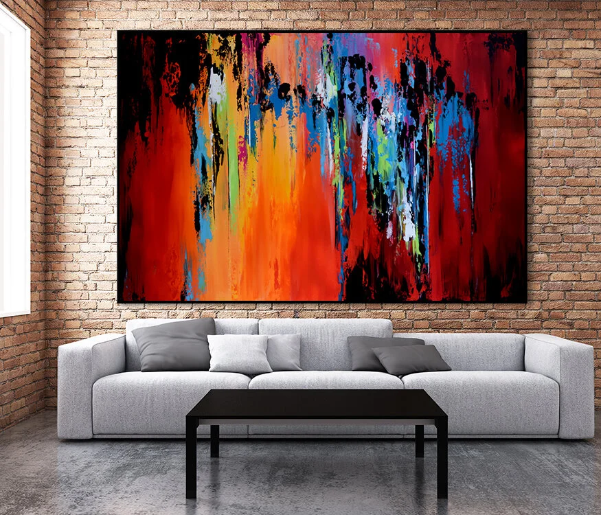 Extra Large Abstract painting, Handmade Abstract Painting on Canvas, Contemporary Wall Art, Red Yellow Orange Blue Green Canvas Wall Art #RT014