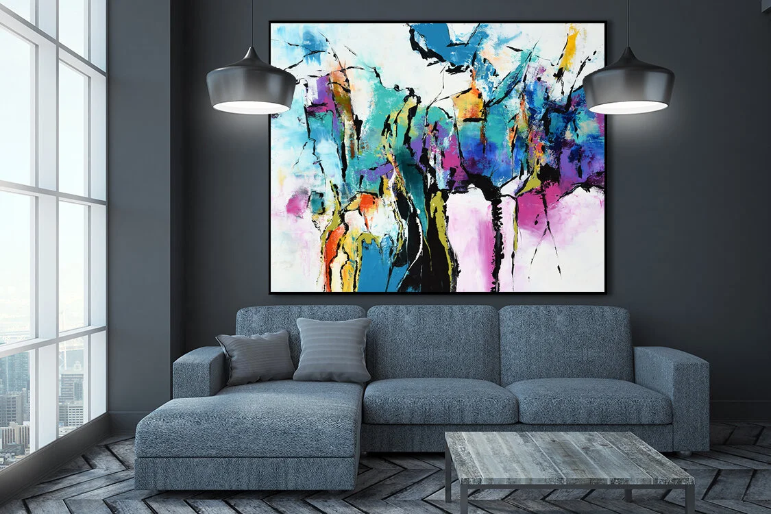 Modern living room with banner 