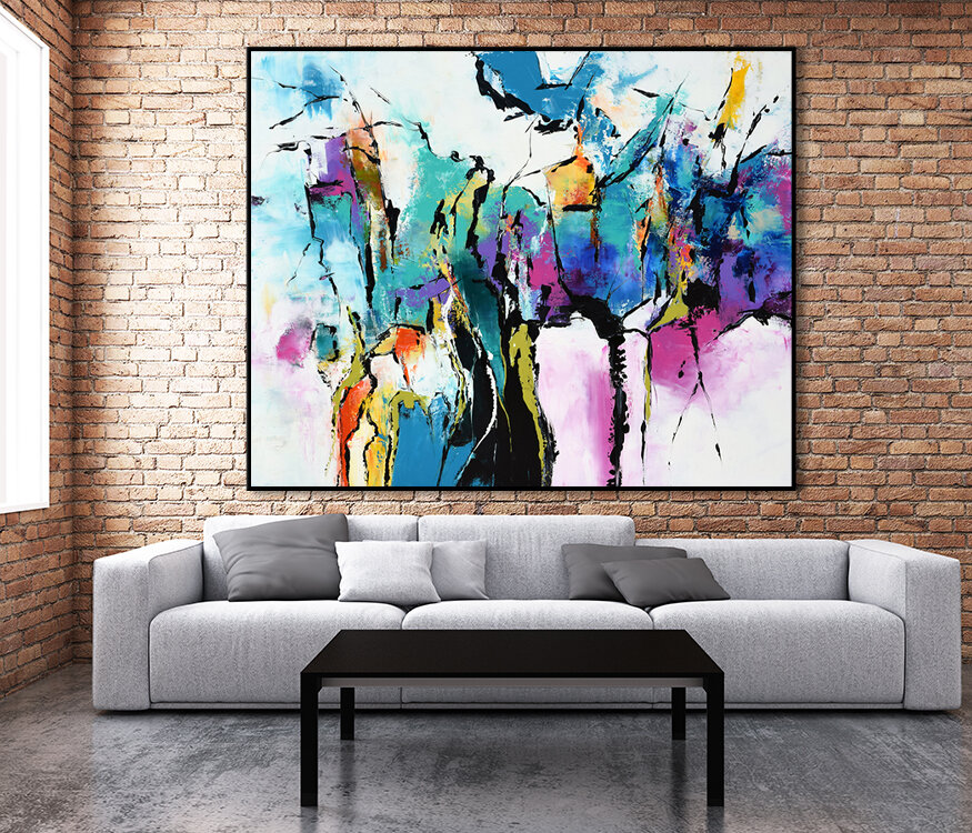 Abstract Canvas Artwork Abstract Painting Black Apartment Wall Decor Abstract Art Black and White Blue Canvas Painting Large wall Art