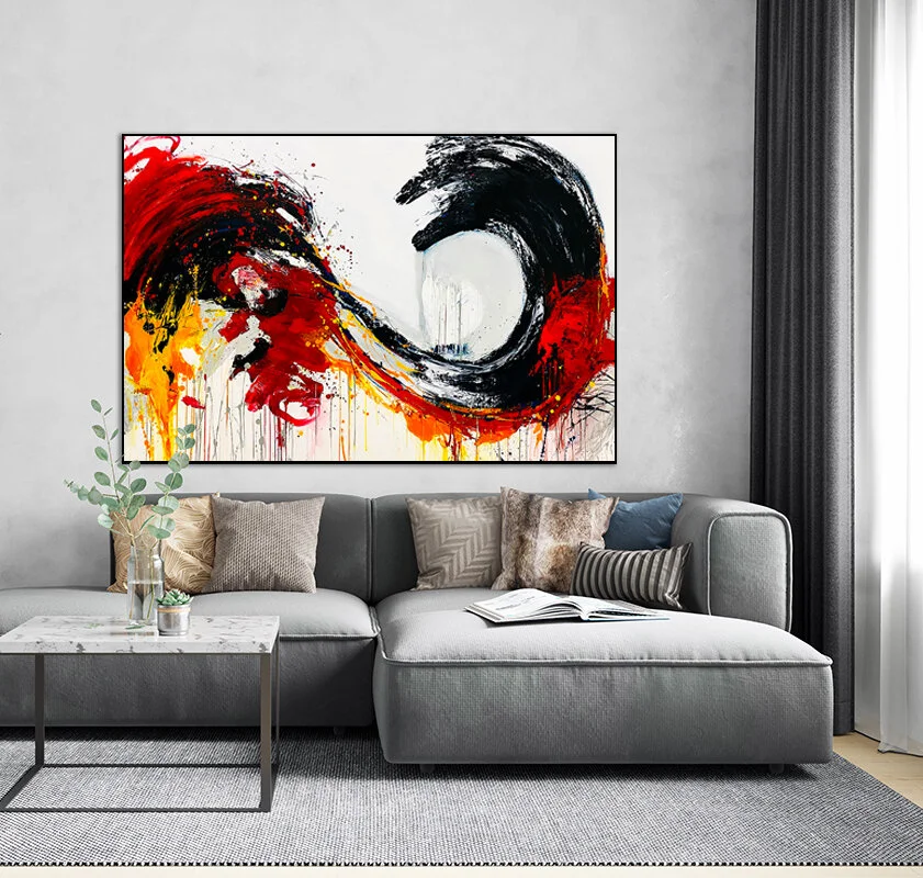 Extra Large Abstract painting, Handmade Abstract Painting on Canvas, Minimalist Canvas Wall Red Black White Gray Yellow Art #RT017