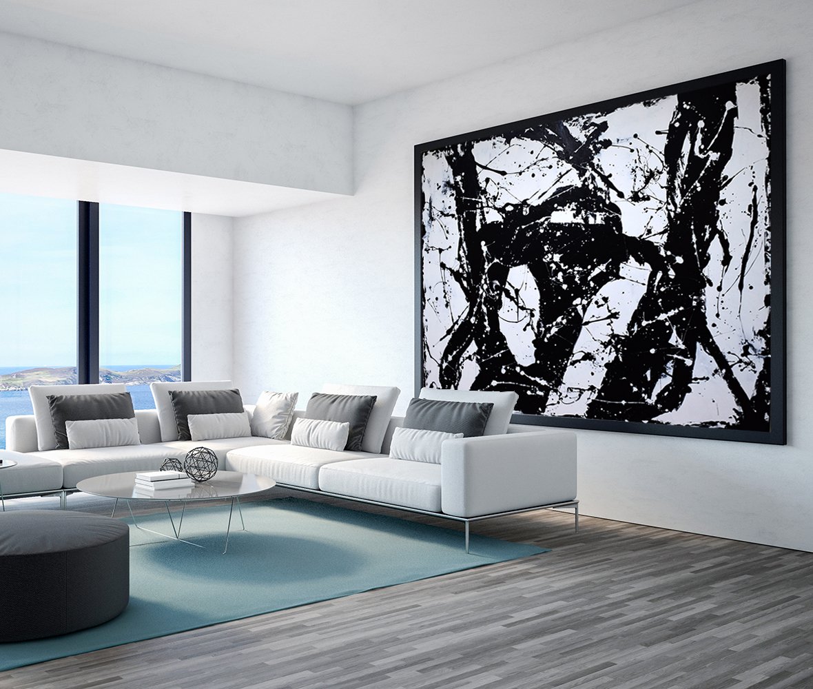 Handmade Extra Large abstract painting, Black and white painting on canvas, hand painted minimalist modern art, large abstract wall art #ORG42
