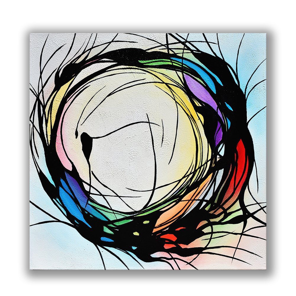 Large Abstract Black & White Circle Paintings On Canvas Modern Achroma