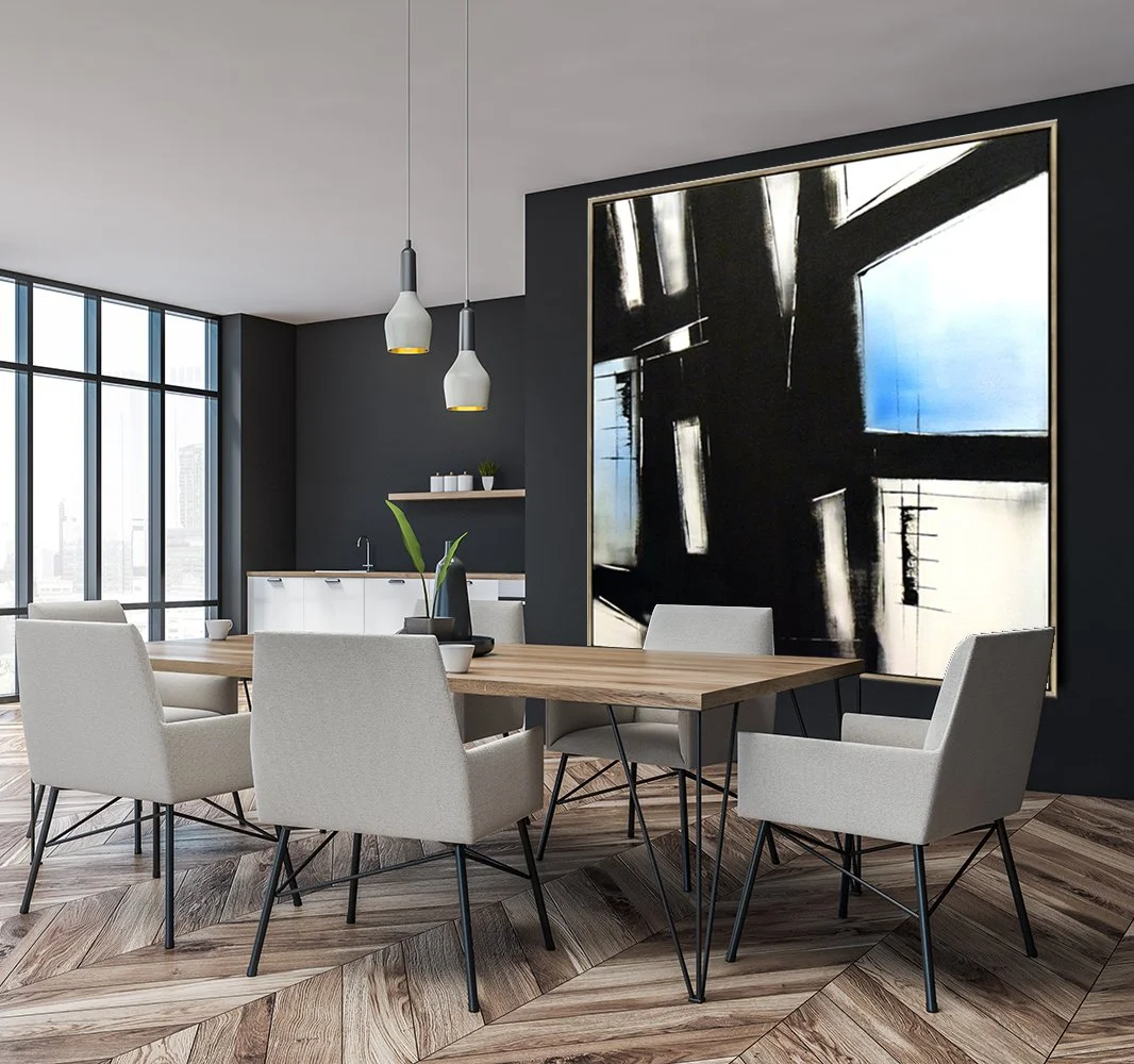 Gray dining room and kitchen corner