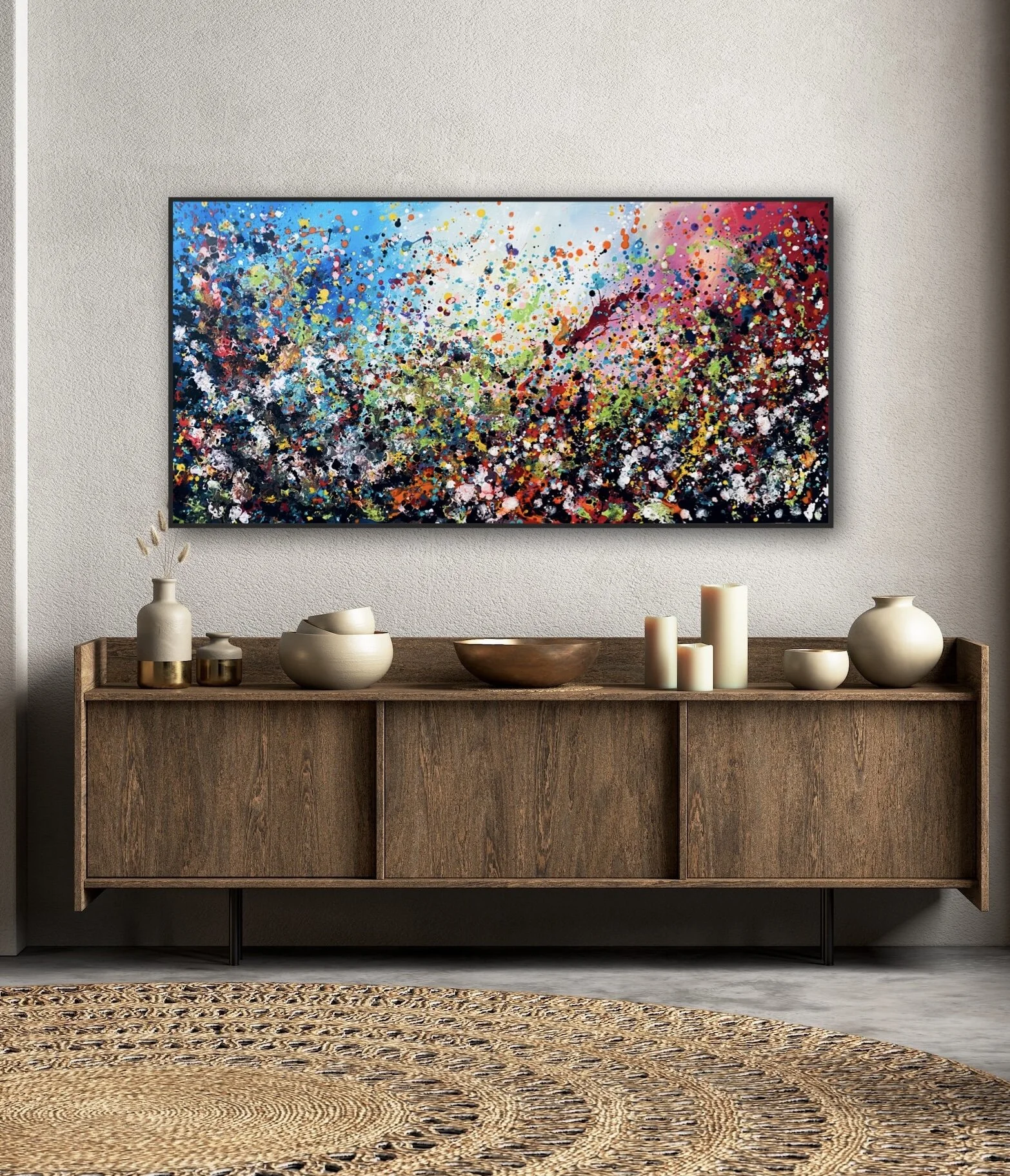 48x24 Original Multicolored Painting on Canvas  , Jackson Pollock Style Art , Abstract Painting On Canvas #ORG64