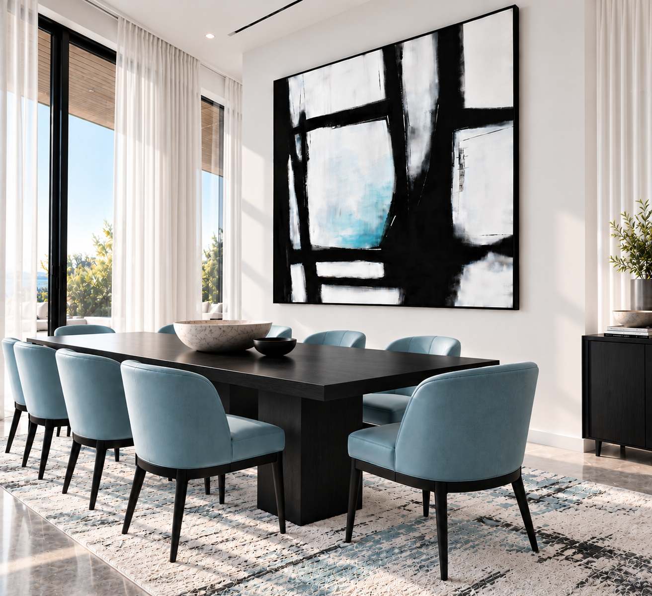 OPEN SPACE — Made-to-Order Black, White & Blue Abstract Painting