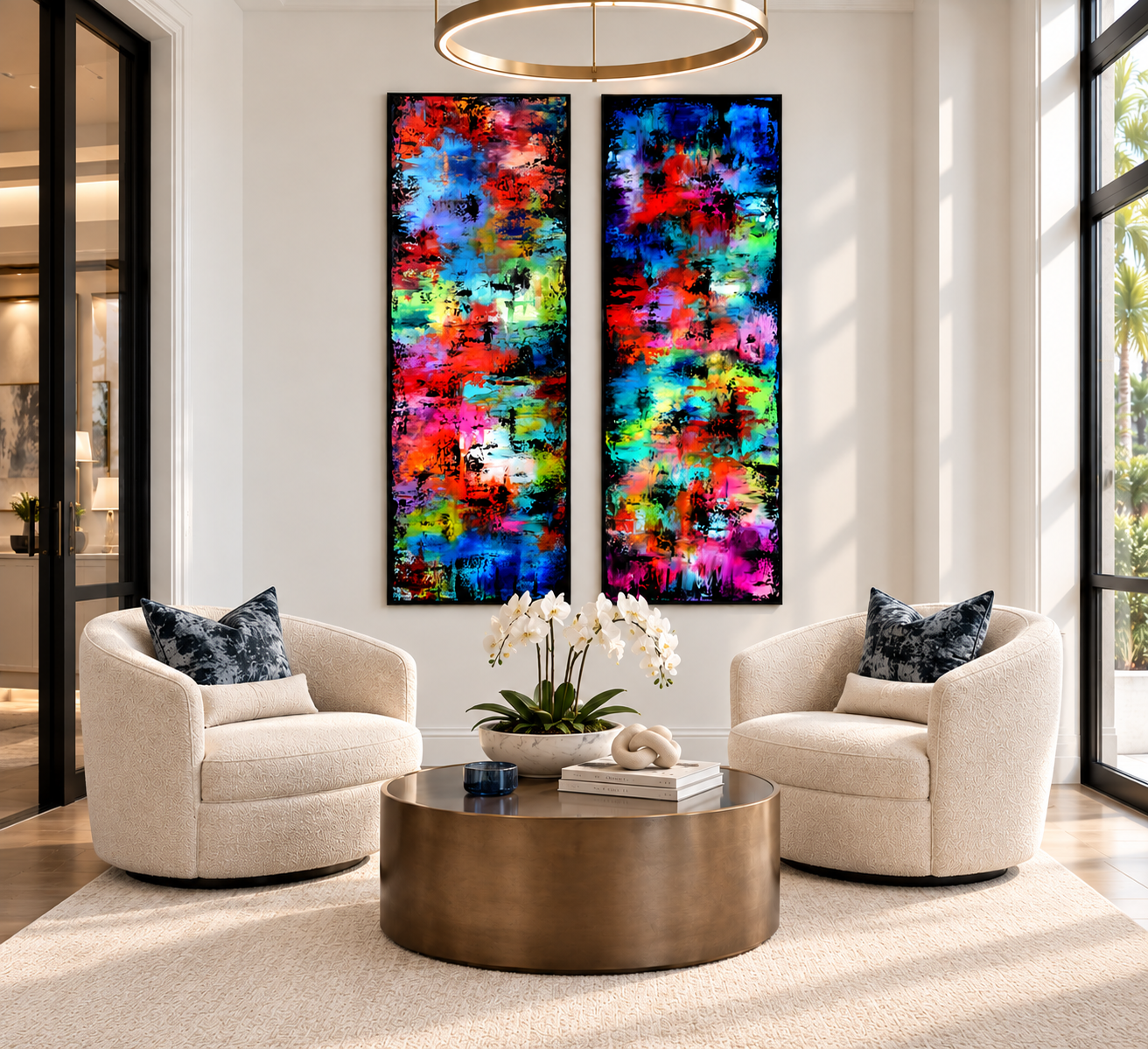 ELECTRIC DIALOGUE — Original Abstract Diptych | Two 20" × 60" Panels