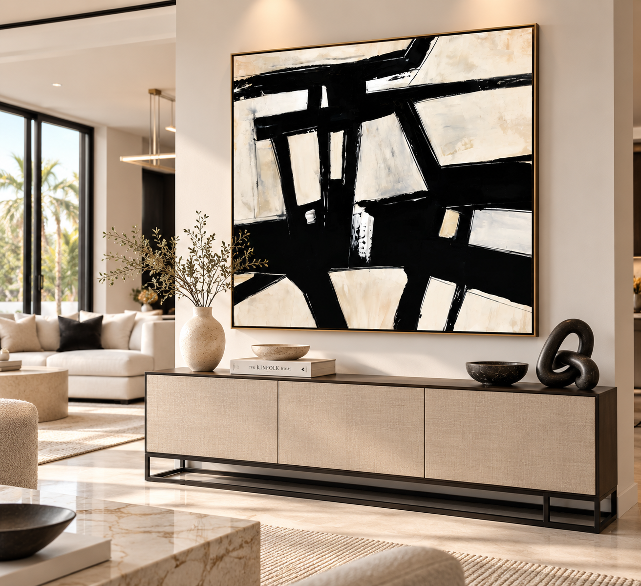 FRAMEWORK — Made-to-Order Black & Cream Abstract Painting