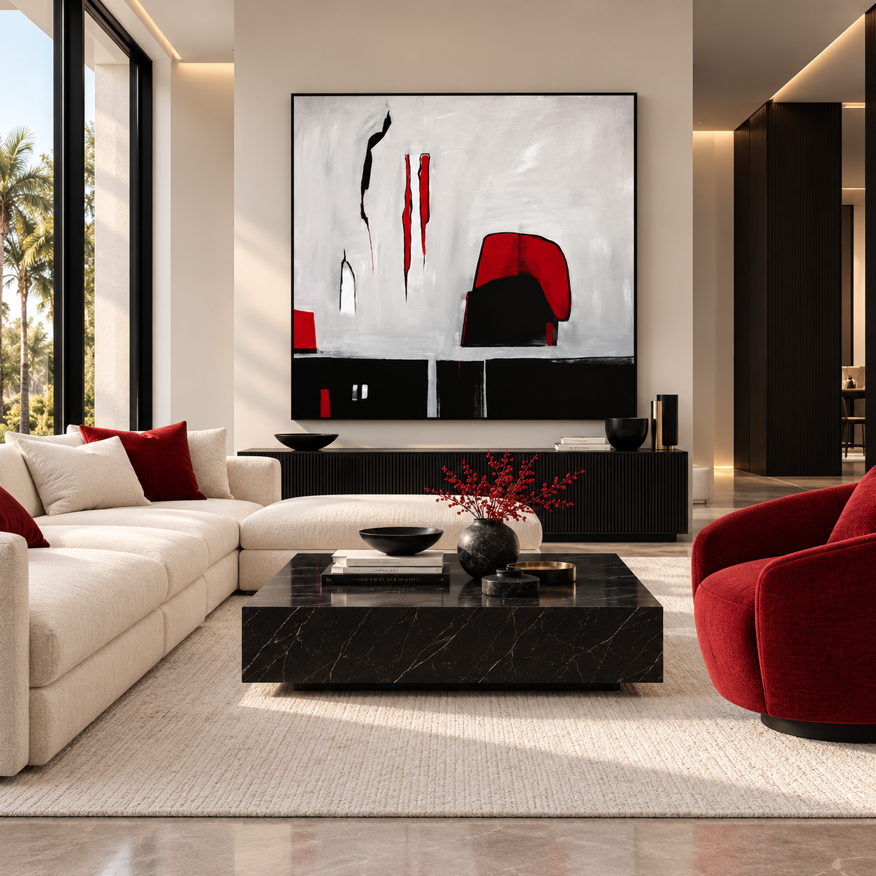 RED SILENCE — Made-to-Order Black, White & Red Abstract Painting