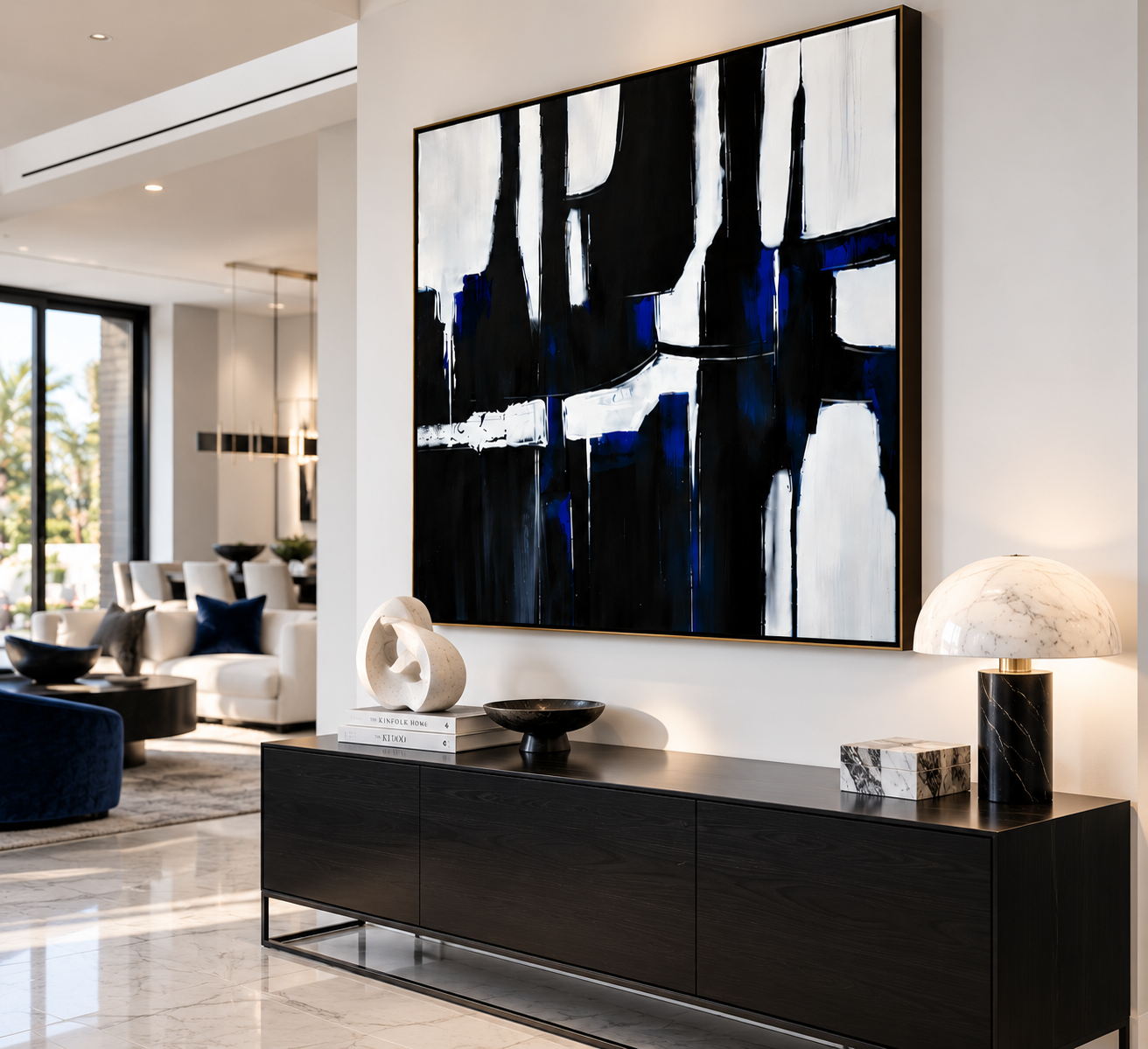 BLUEPRINT — Made-to-Order Black, White & Blue Abstract Painting