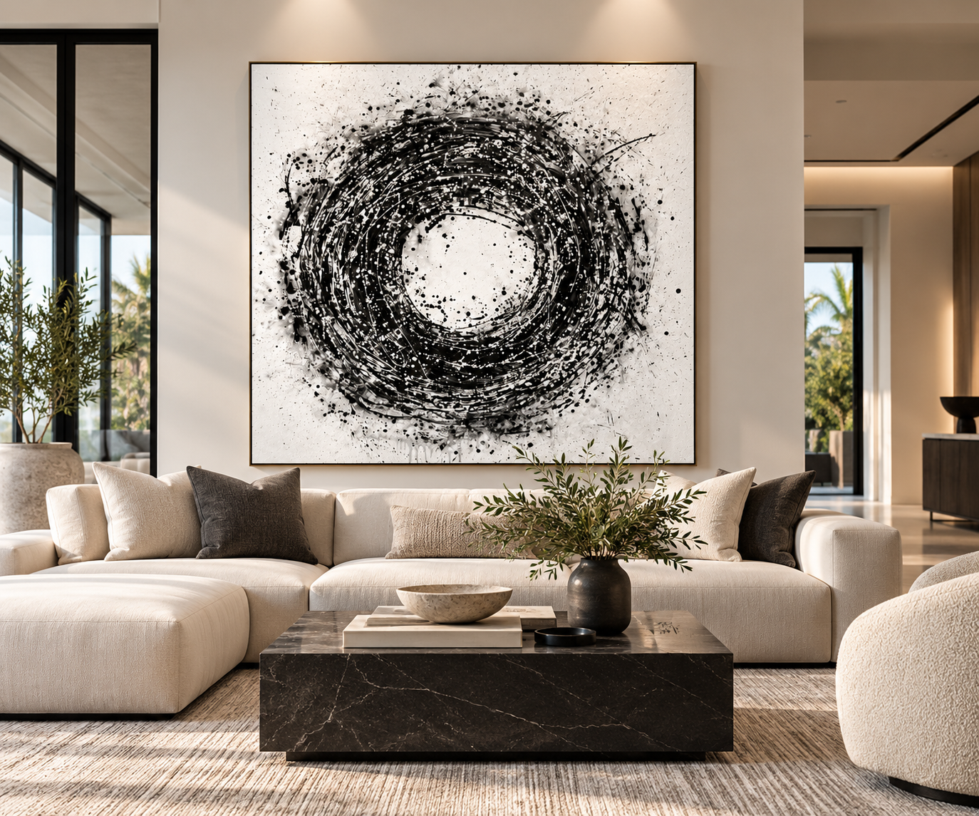 VORTEX — Made-to-Order Black & White Circle Abstract Painting