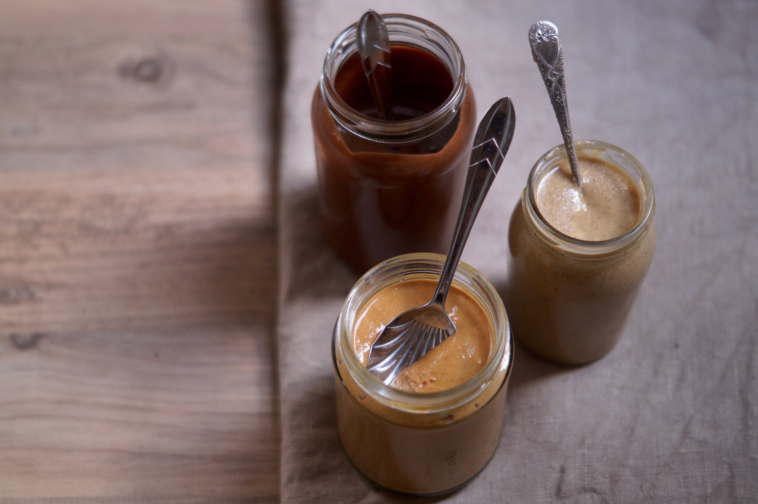 homemade nutella, peanut butter and brazil nut butter.jpg