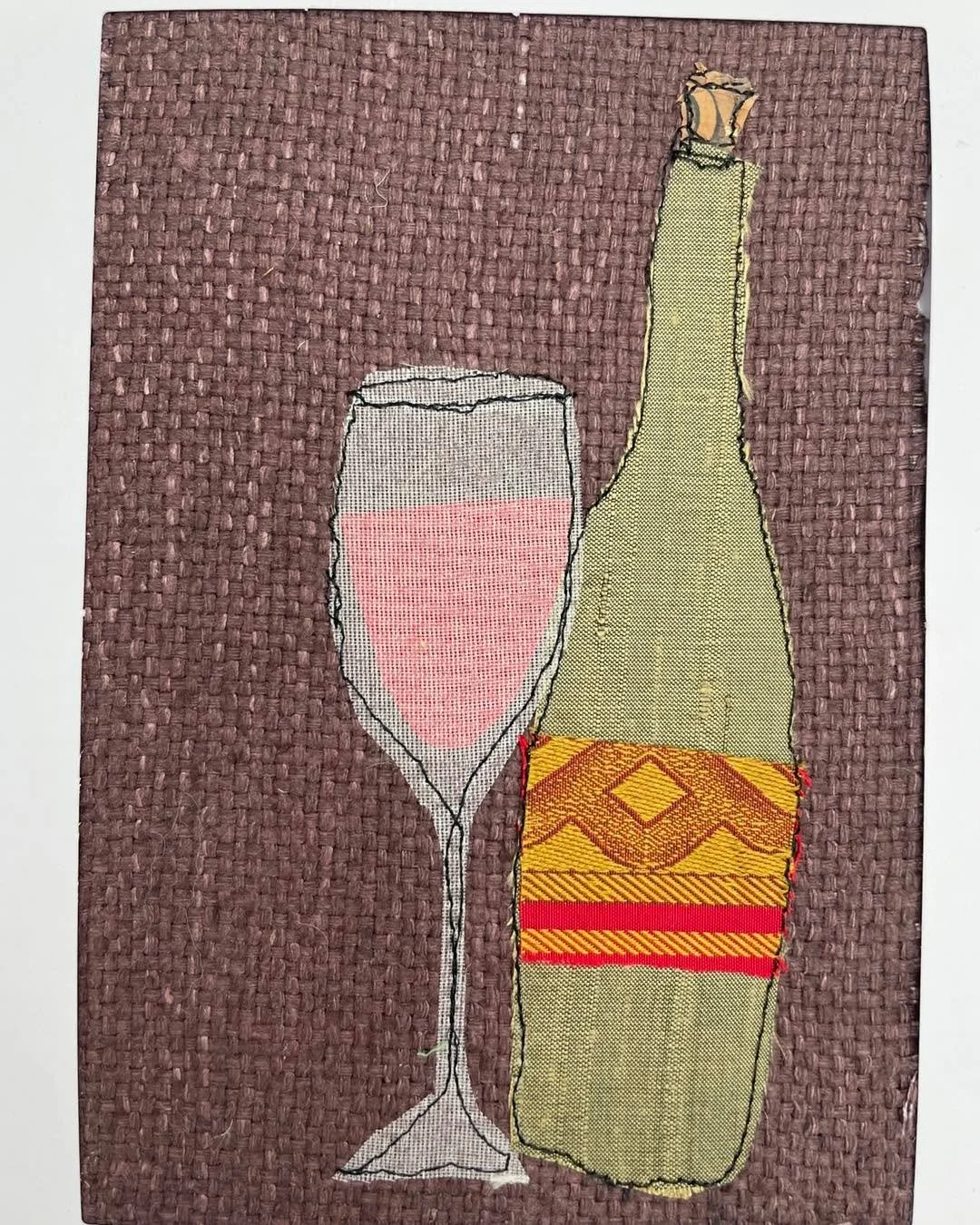 A little glass of wine on a Sunday helps with the stitching. A lovely selection of Rachel&rsquo;s Genuine Jersey cards  are available in store. All handmade with lots of love for that special person. 
Open Mondays 10-2. (Nb There are a a few Christma