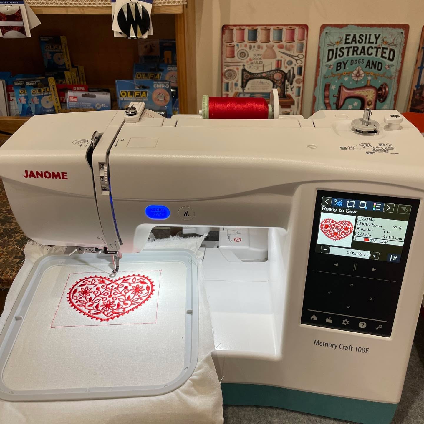The shop closes every Wednesday
Rachel will be busy behind the scenes stitching away. 
Loving the latest Janome Embroidery only machine 
Back open Thursday for all your sewing needs