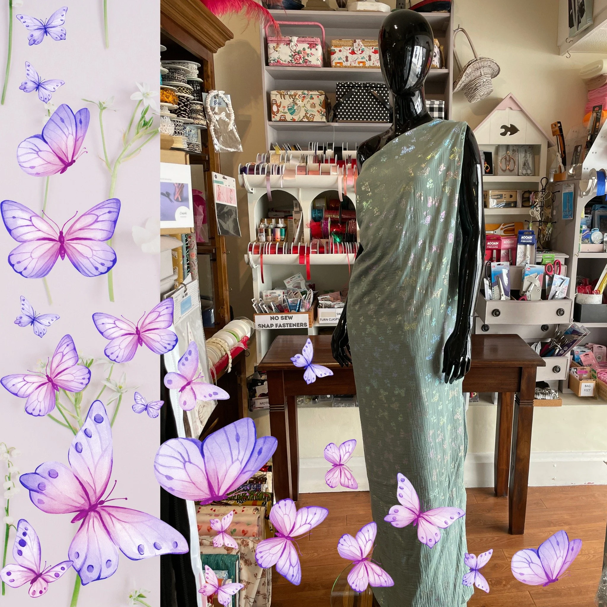 Pol is looking very happy in her beautiful double-gauze light cotton, embellished with delicate butterflies
Perfect for those lovely, light and airy summer makes. 

Tomorrow&rsquo;s newsletter is all about lightweight cotton fabrics for summer sewing
