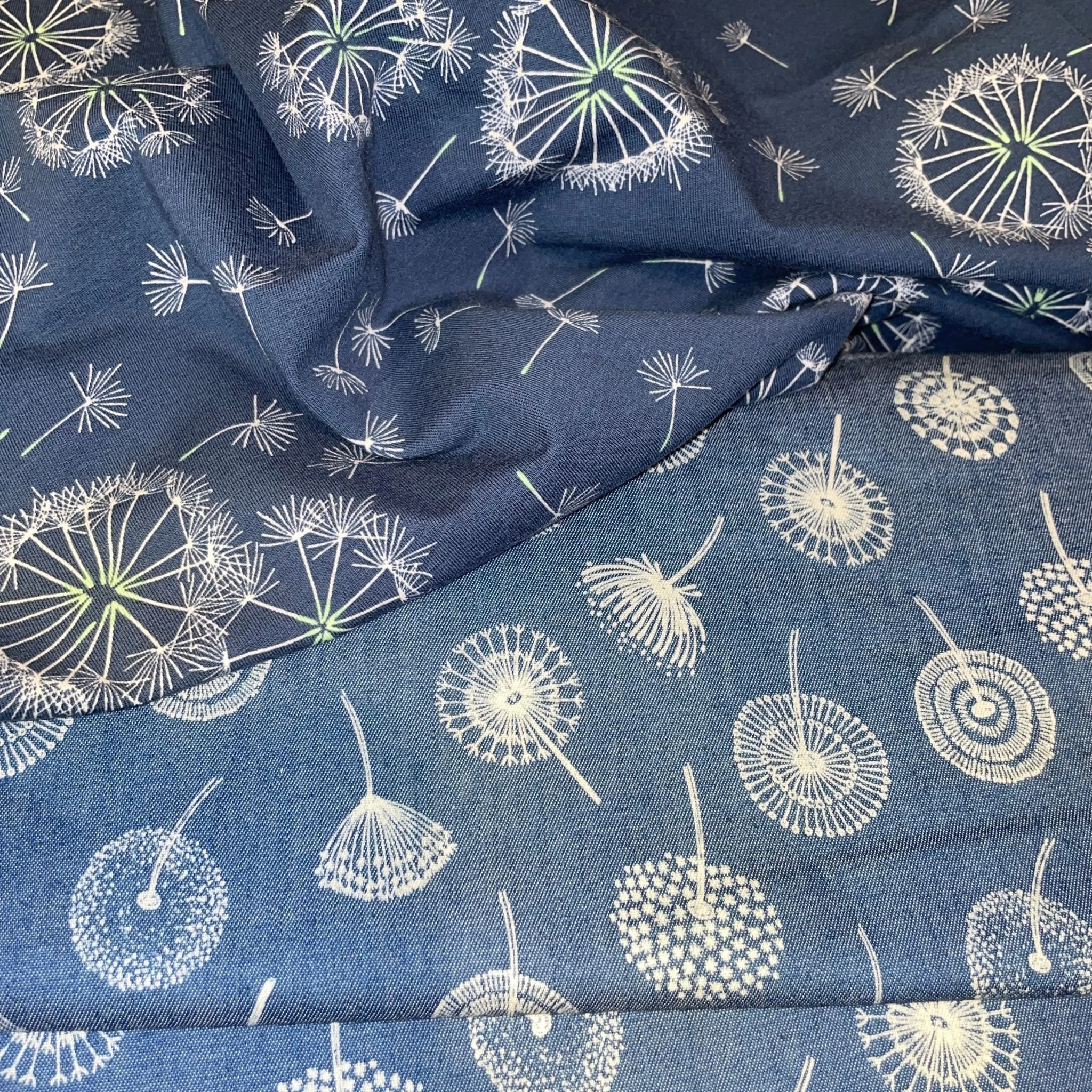 Love to sew? , love dandelions ?
what will you choose?
Stretch: 95 % cotton, 5% spandex 
or 100% printed denim 
Pop in for first pick Saturday 10-2 or Sunday 10-12.30

#fabrics #lovesewing❤️✂️ #haberdashery #FabricLove #SewingEssentials #dandelions #