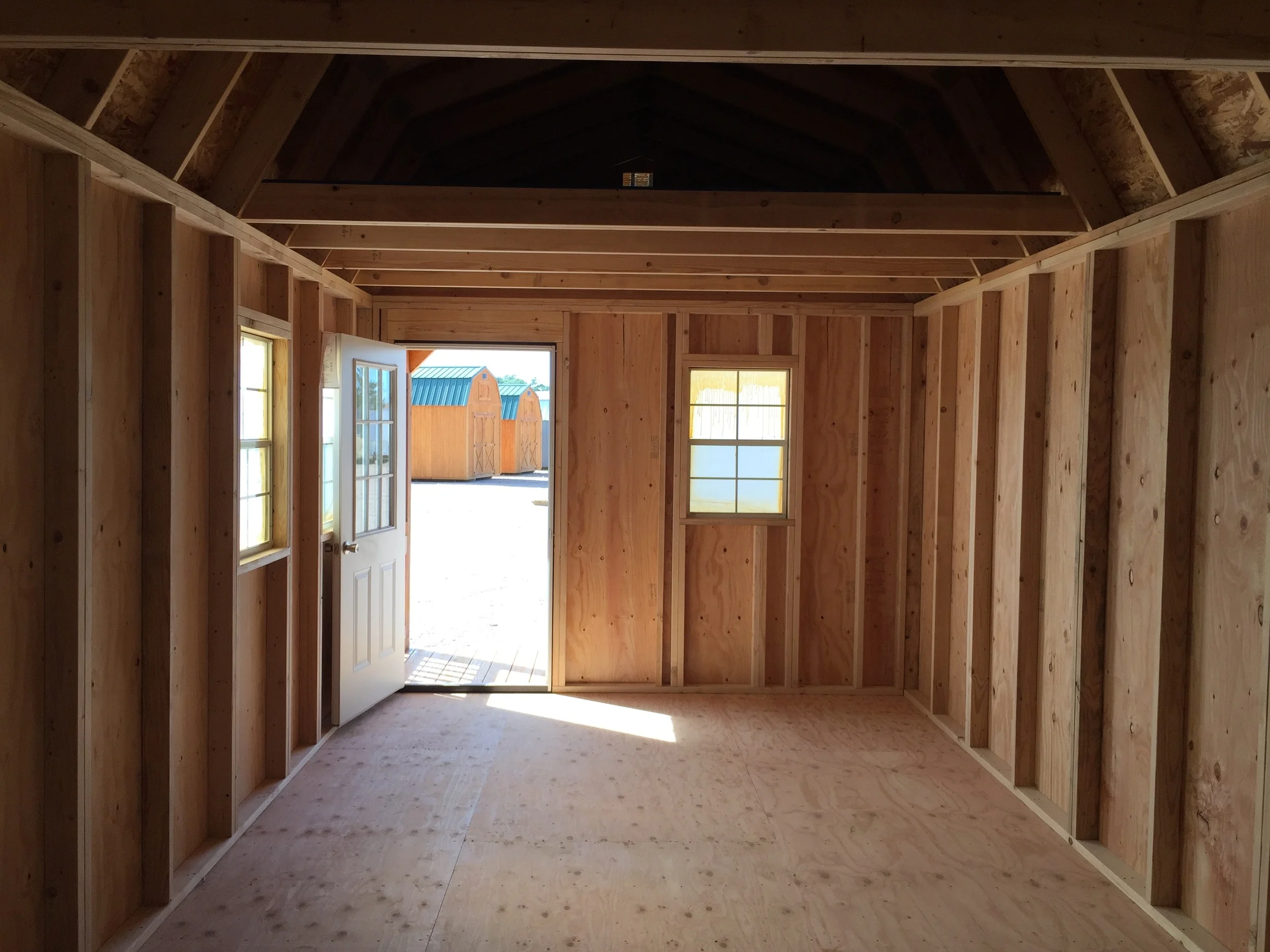 The Lofted Barn Cabin comes with your choice of shingles or a metal roof. Metal roof colors are rustic red, fern green, coco brown, and white. You may also get black, forest green, rustic brown, or weather wood shingles! 