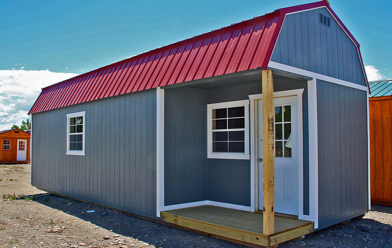 grey side lofted shed