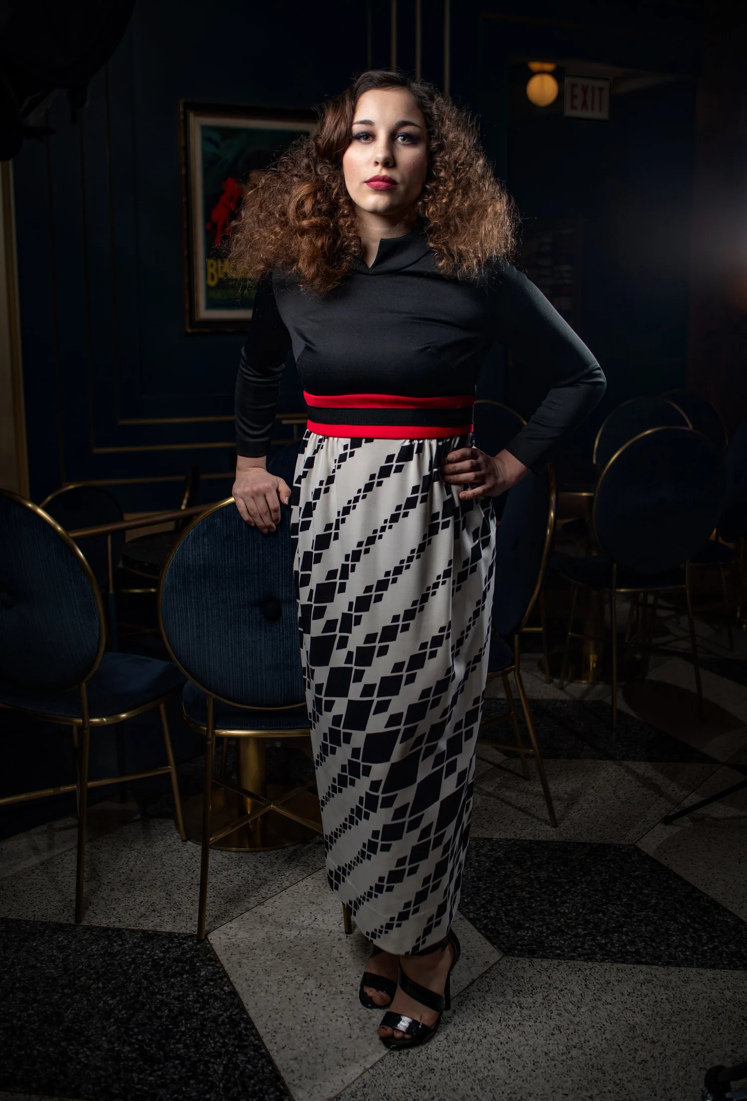 Vintage Exclusive Ankle Length Maxi Hostess Dress With Black Red And White  Detailing  Discover Mlange