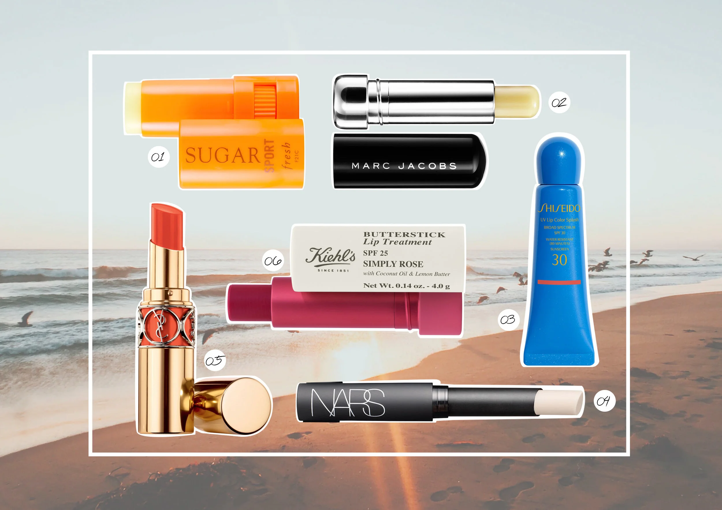 Background Image Credits: Vianka Merano ; Product Image Credits: Fresh, Marc Jacobs, Sheseido, Nars, Yves Saint Laurent, Kiehl's