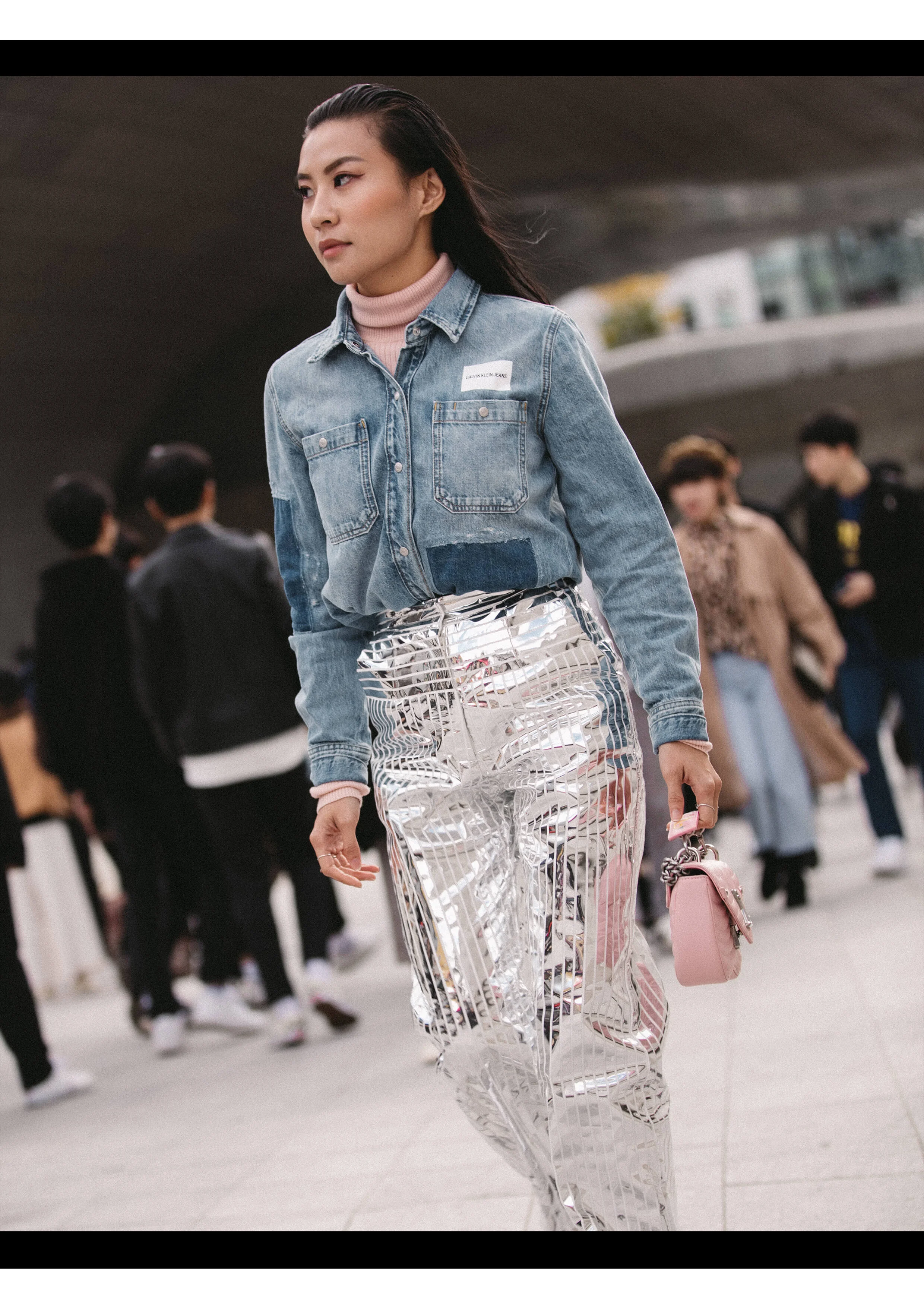 Denim Shirt + Turtleneck: Calvin Klein Jeans, Pants: Materiel Tbilisi, Bag: Louis Vuitton New Wave