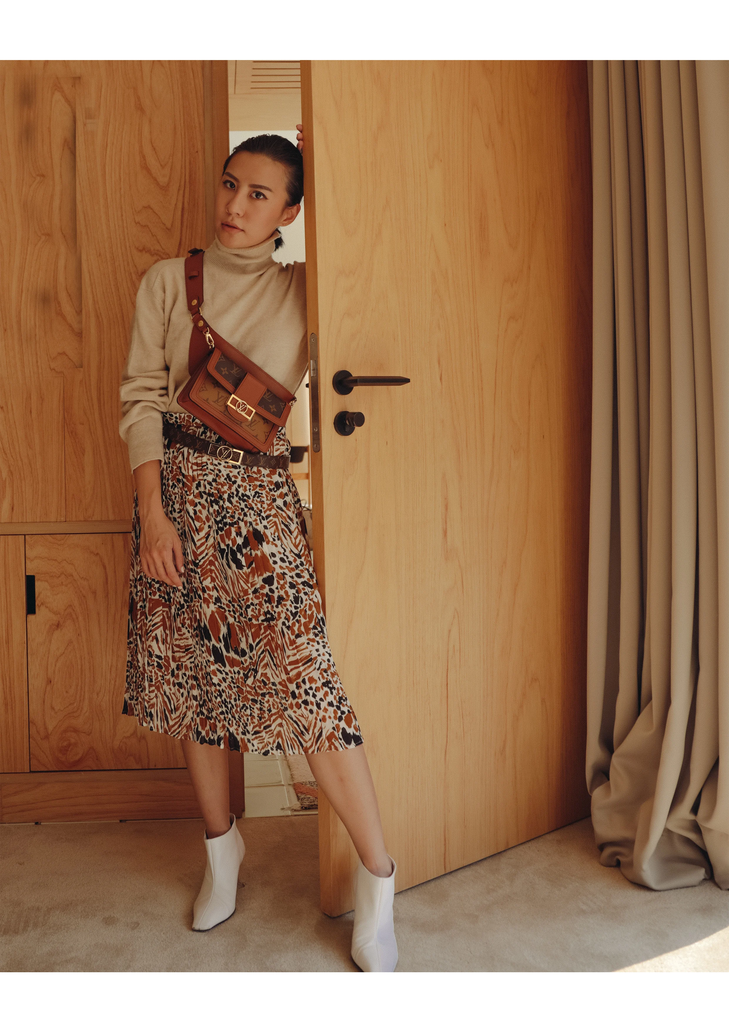 Featuring Dauphine 25mm Reversible Belt , Printed Pleated Skirt , and Mini Dauphine