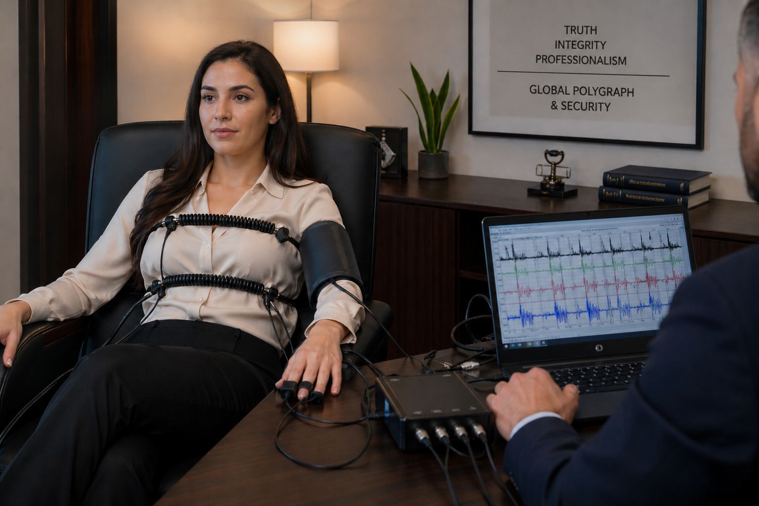 Certified polygraph examiner preparing a client for a lie detector test in Los Angeles