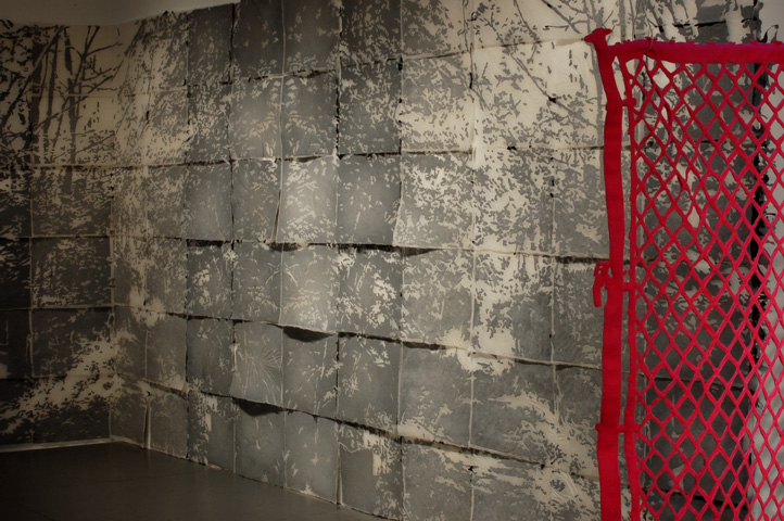 the unexpected momentum of small things (installation detail with handmade paper and felt)