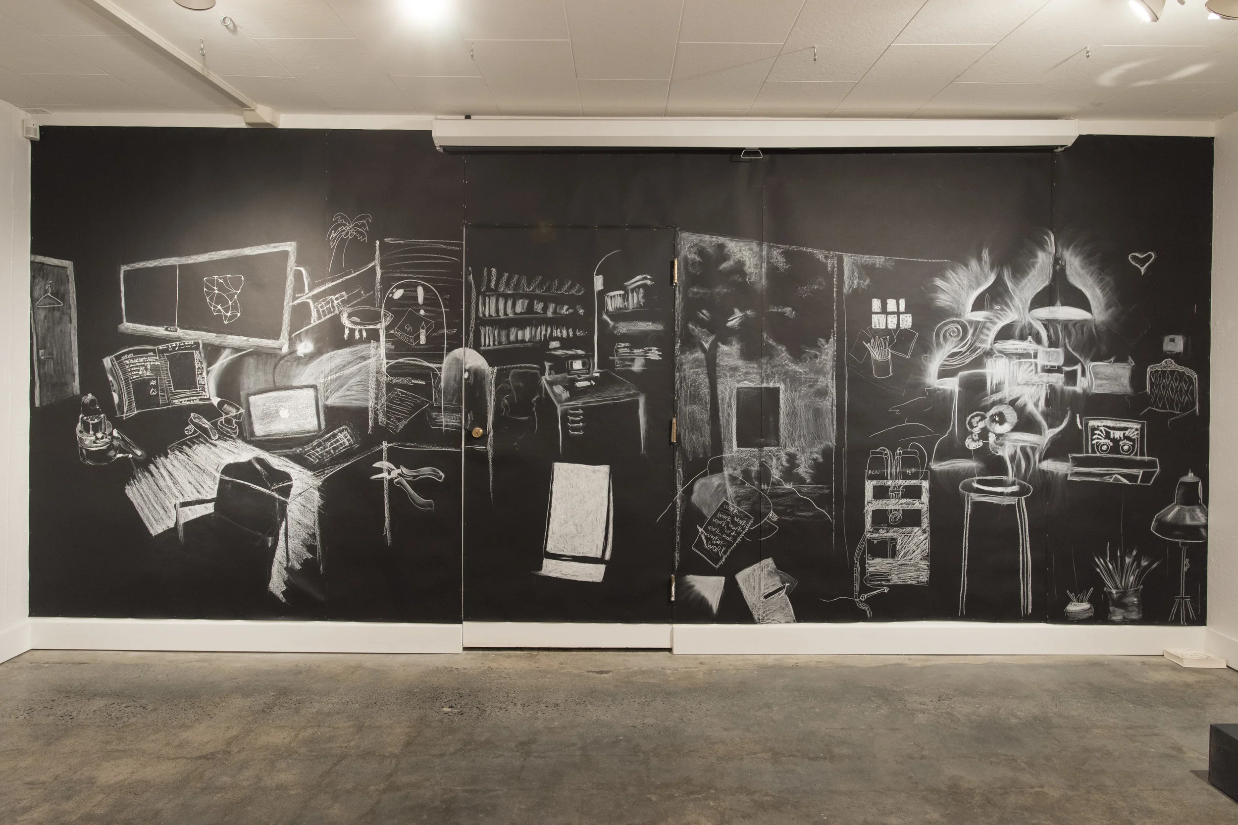 parlor games: parallax (installation detail showing participatory wall drawing)