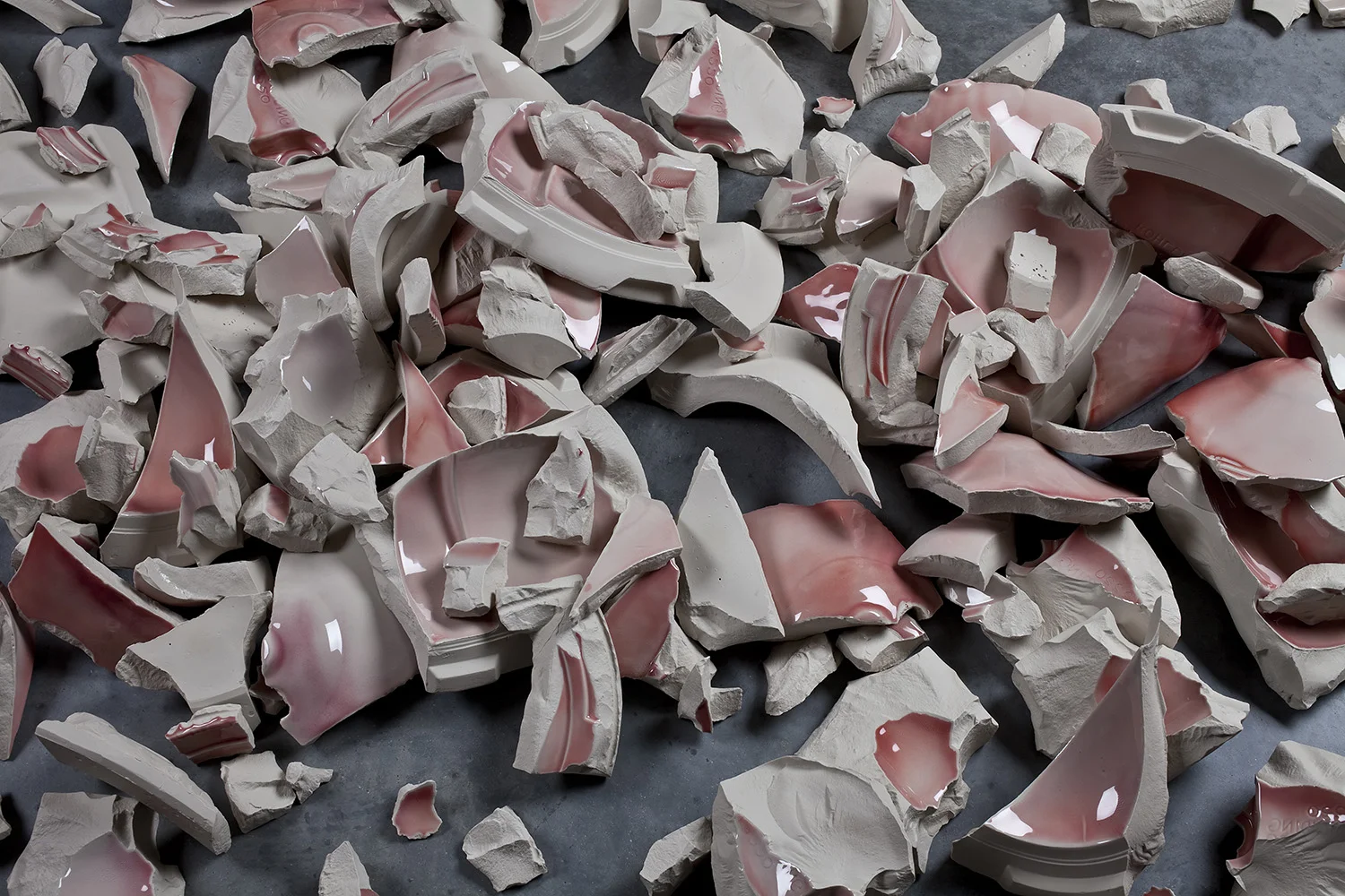 2011 installation over 350 pieces of slipcast vitreous ceramics with glaze