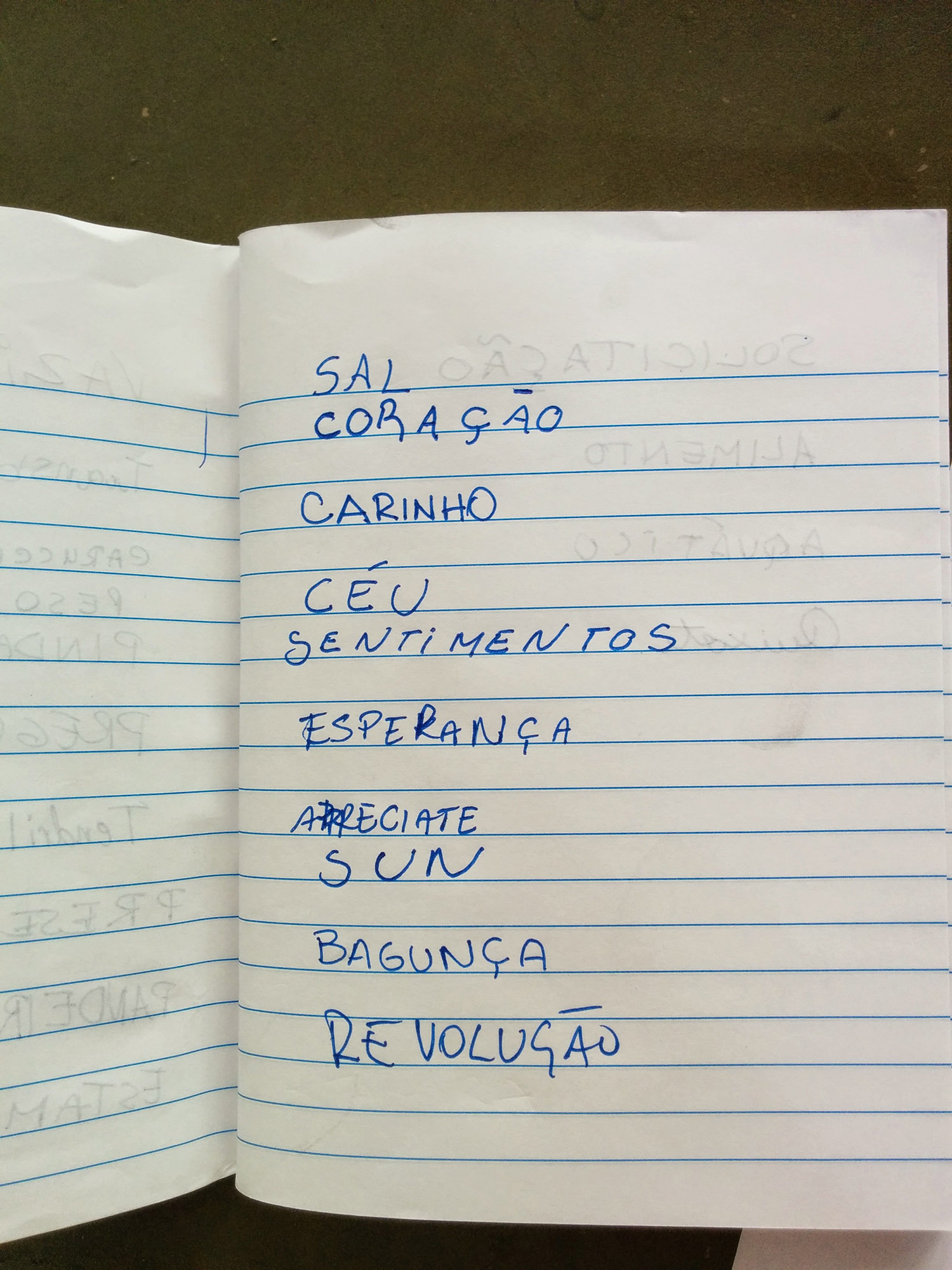 palavras (brazil) The word given by each participant is entered into "the ledger" and then printed on a card. In exchange for the word given, each participant can choose a card with a new word to take.