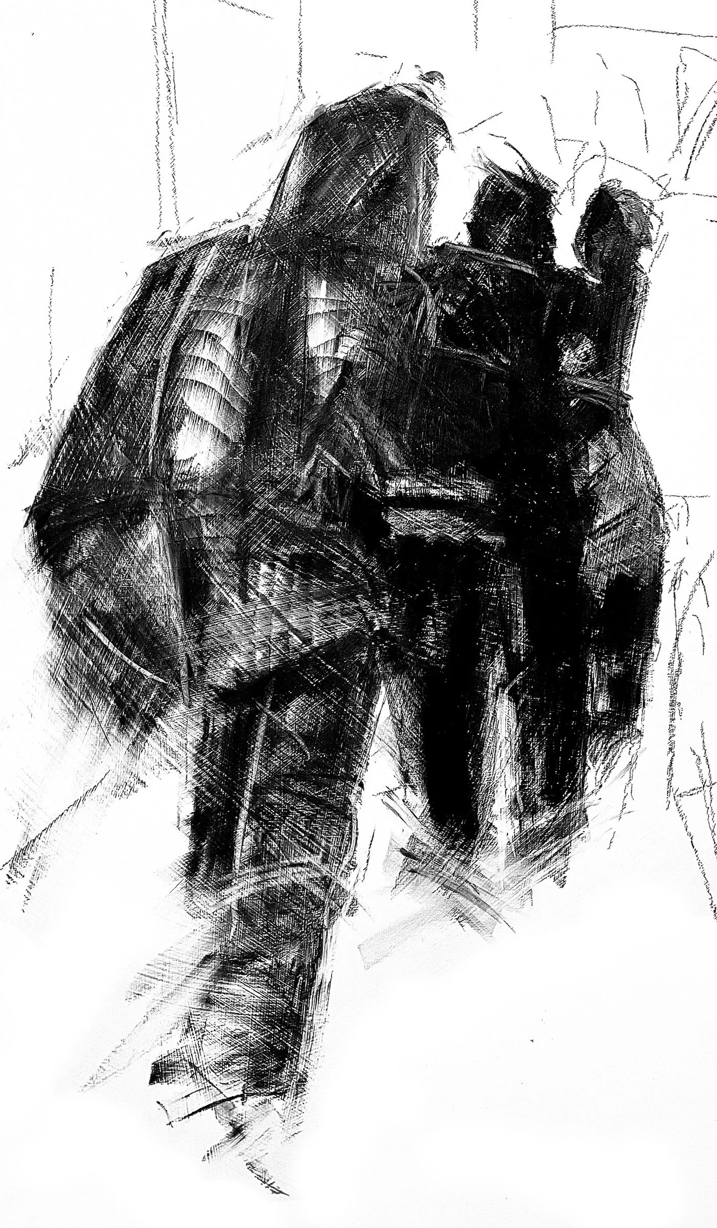 They Move Towards The Sound (Study 2) Charcoal and gesso on board